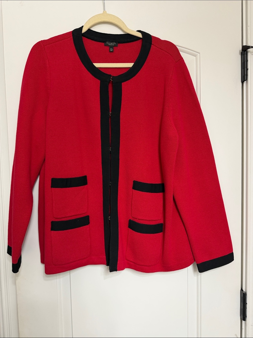 Talbots Red Jacket with Black Trim Pocket Details #702